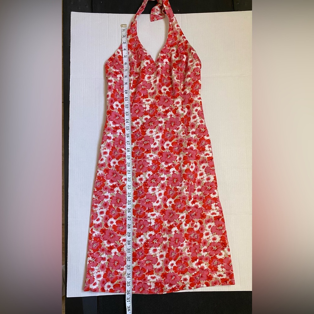 Ann Taylor Red and White Floral Halter Dress.